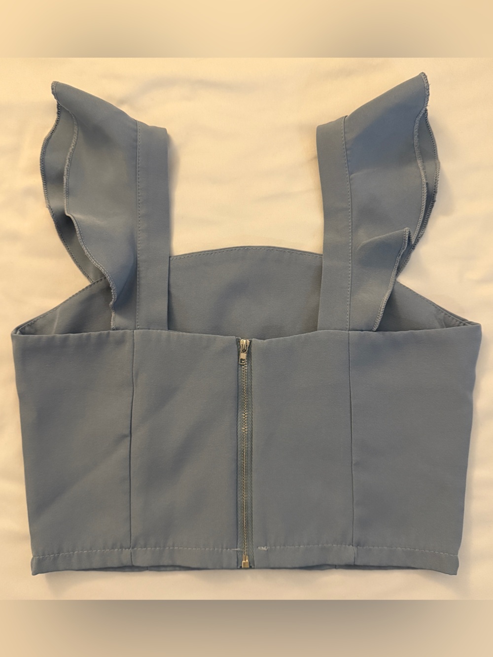 Blue Ruffle-Strap Crop Top - Picture 2 of 4
